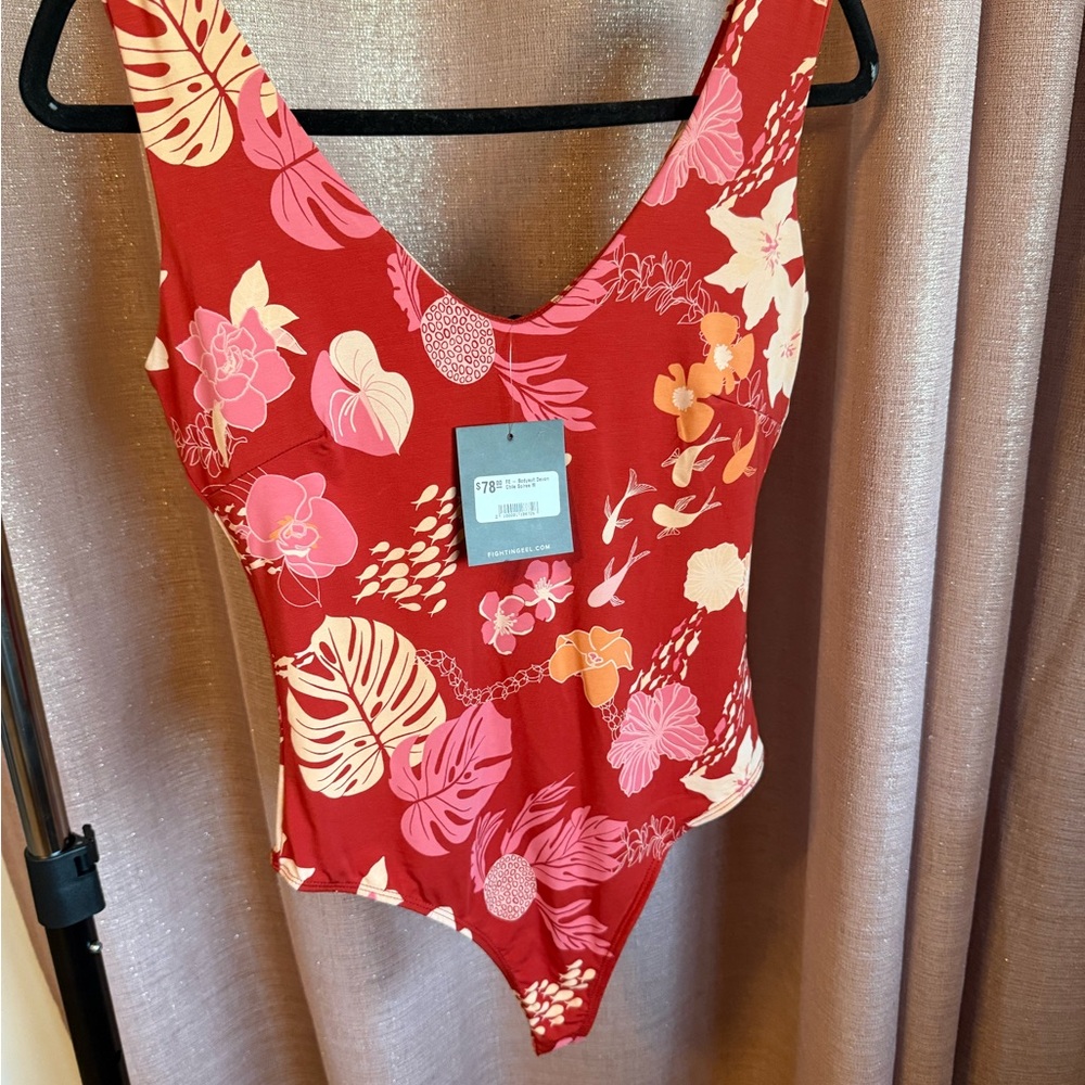 Fighting Eel Red and Cream Floral bodysuit